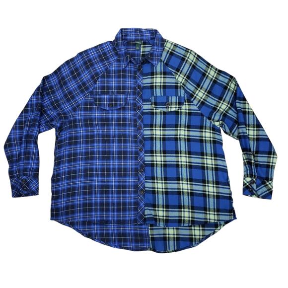 Wild Fable Flannel Oversized Boyfriend Shirt Spliced Plaid & Checks Pockets S - Picture 4 of 13